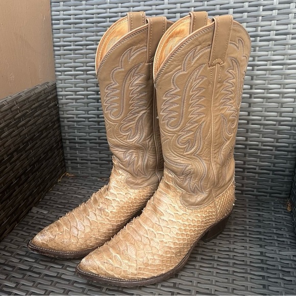 Justin Boots Other - Vintage Justin Python Cowboy Boots Sz 9 USA Made Snakeskin Western Boho Rodeo